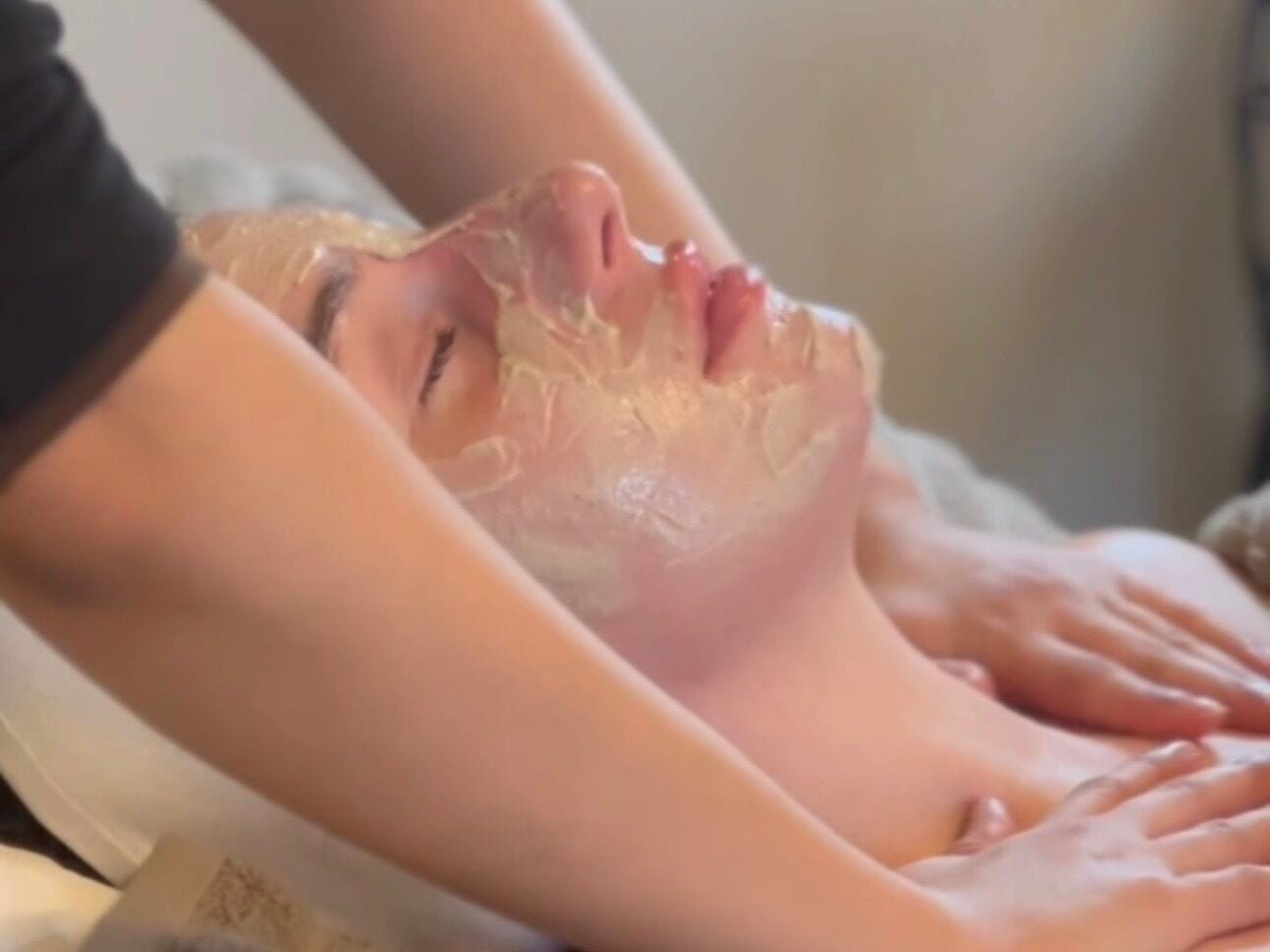 A nourishing mask and décolletage massage during a facial at Imaan Skin