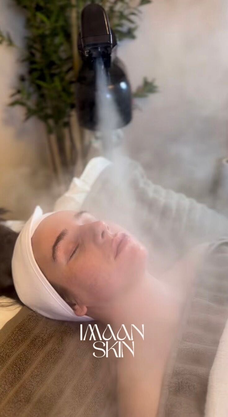 Facial steaming during a Signature Facial treatment at Imaan Skin, Moseley